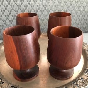 Vintage Teak Wooden Wine Goblets Set (4)